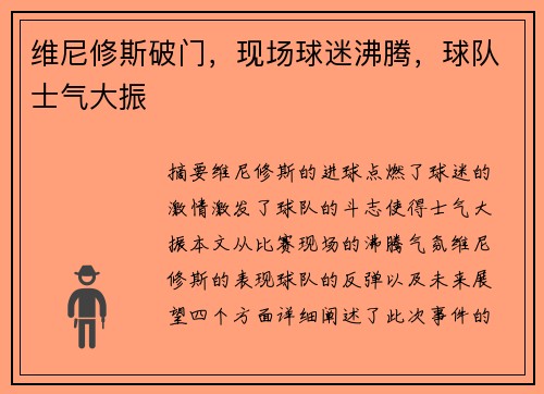 维尼修斯破门，现场球迷沸腾，球队士气大振